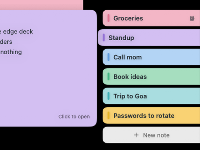 The deck: coloured note tabs along the right edge of the screen