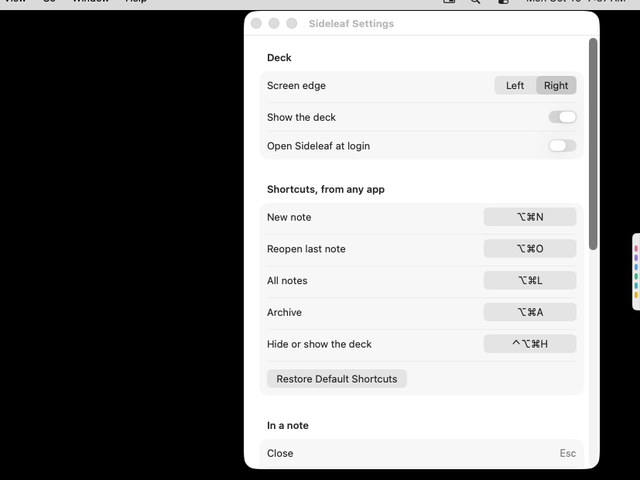 Sideleaf Settings